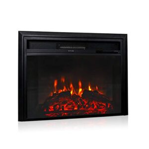 28 inch electric fireplace inserts heat adjustable in-wall recessed fireplace heater with realistic flame, remote control