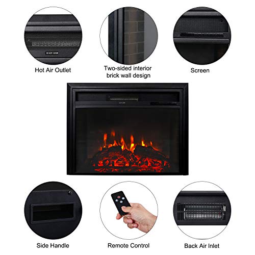 28 Inch Electric Fireplace Inserts Heat Adjustable in-Wall Recessed Fireplace Heater with Realistic Flame, Remote Control