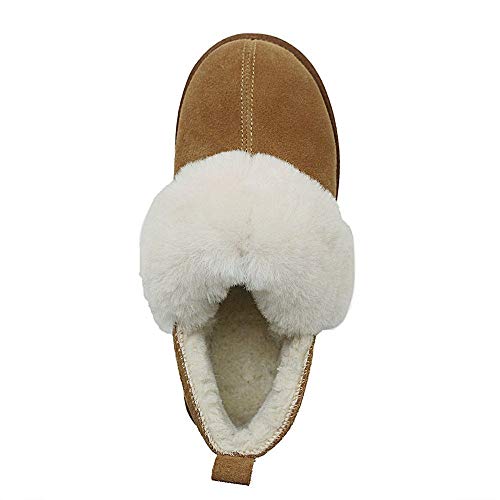 PAMIR Women's Genuine Suede Shearling Ankle Moccasin Booties Slippers Boots Memory Foam Indoor Outdoor Chestnut 9 M US