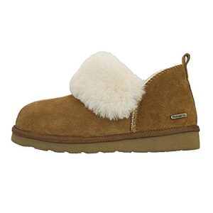 PAMIR Women's Genuine Suede Shearling Ankle Moccasin Booties Slippers Boots Memory Foam Indoor Outdoor Chestnut 9 M US