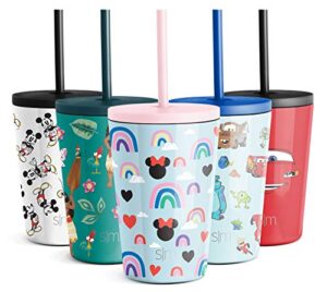 simple modern disney minnie mouse toddler cup with lid and straw | reusable insulated stainless steel kids tumbler | classic collection | 12oz, minnie mouse rainbows