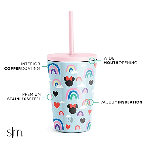 Simple Modern Disney Minnie Mouse Toddler Cup with Lid and Straw | Reusable Insulated Stainless Steel Kids Tumbler | Classic Collection | 12oz, Minnie Mouse Rainbows