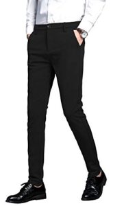 plaid&plain men's stretch dress pants slim fit skinny suit pants 7101 black 31w28l