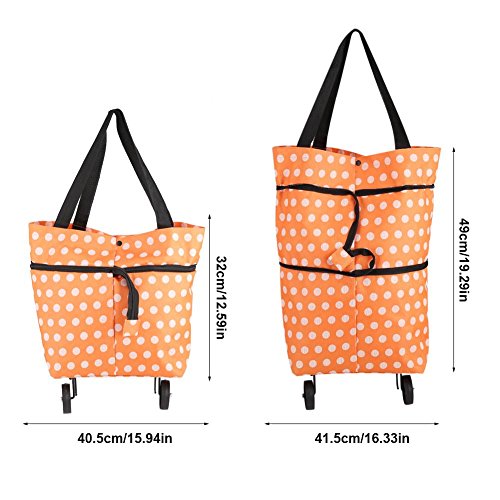 Shopping Bag, Oxford Cloth Reusable Shopping Bags with Wheel Rolling Dual-Purpose Foldable Grocery Bags for Shopping.(12-Orange)