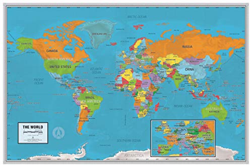 Laminated World Scholar Map Poster | Educational Elementary School Version | Easy-to-Read Large Labels | 36” x 24” | Shipped in a Tube, Not Folded | Great for The Home or Classroom