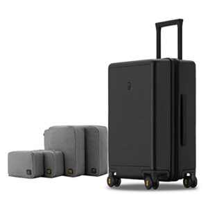 level8 elegance checked luggage, 24 inch hardside suitcase, lightweight pc matte hardshell with tsa lock, spinner wheels - black