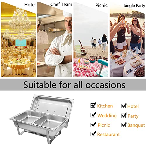 ROVSUN 8 Quart Chafing Dish Buffet Set,Stainless Steel Catering Serve Chafer,Restaurant Food Warmer, Rectangular Buffet Stove with 2 Half Size Food Pans and Foldable Frame for Party (1 Pack)