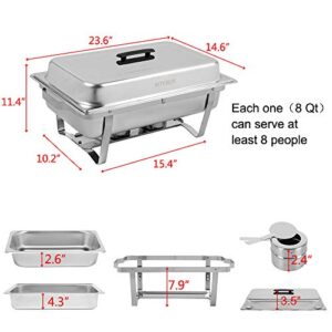 ROVSUN 8 Quart Chafing Dish Buffet Set,Stainless Steel Catering Serve Chafer,Restaurant Food Warmer, Rectangular Buffet Stove with 2 Half Size Food Pans and Foldable Frame for Party (1 Pack)