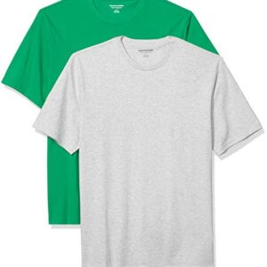 Amazon Essentials Men's Short-Sleeve Crewneck T-Shirt, Pack of 2, Bright Green/Light Grey Heather, Large