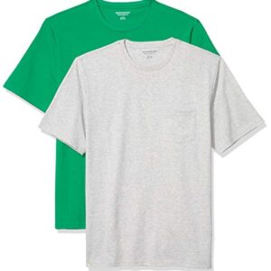 Amazon Essentials Men's Regular-Fit Short-Sleeve Crewneck Pocket T-Shirt, Pack of 2, Bright Green/Light Grey Heather, X-Large