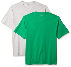 amazon essentials men's regular-fit short-sleeve v-neck t-shirt, pack of 2, bright green/light grey heather, large