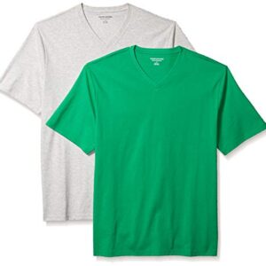 Amazon Essentials Men's Regular-Fit Short-Sleeve V-Neck T-Shirt, Pack of 2, Bright Green/Light Grey Heather, Large