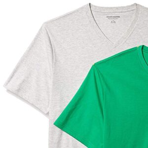 Amazon Essentials Men's Regular-Fit Short-Sleeve V-Neck T-Shirt, Pack of 2, Bright Green/Light Grey Heather, Large