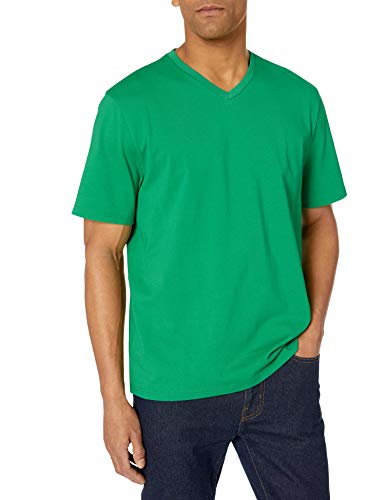 Amazon Essentials Men's Regular-Fit Short-Sleeve V-Neck T-Shirt, Pack of 2, Bright Green/Light Grey Heather, Large