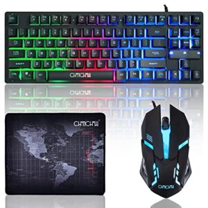 chonchow 87 keys tkl gaming keyboard and mouse combo, wired led rainbow backlit keyboard 800-3200 dpi rgb mouse, gaming for ps4 xbox pc laptop mac