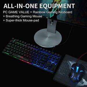 CHONCHOW 87 Keys TKL Gaming Keyboard and Mouse Combo, Wired LED Rainbow Backlit Keyboard 800-3200 DPI RGB Mouse, Gaming for PS4 Xbox PC Laptop Mac