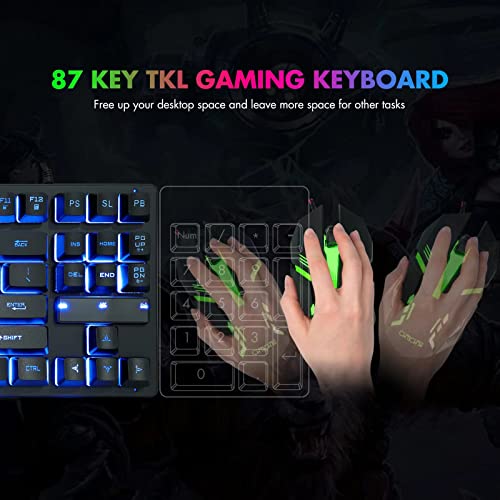 CHONCHOW 87 Keys TKL Gaming Keyboard and Mouse Combo, Wired LED Rainbow Backlit Keyboard 800-3200 DPI RGB Mouse, Gaming for PS4 Xbox PC Laptop Mac