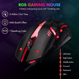 CHONCHOW 87 Keys TKL Gaming Keyboard and Mouse Combo, Wired LED Rainbow Backlit Keyboard 800-3200 DPI RGB Mouse, Gaming for PS4 Xbox PC Laptop Mac
