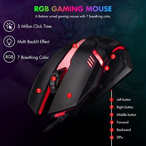 CHONCHOW 87 Keys TKL Gaming Keyboard and Mouse Combo, Wired LED Rainbow Backlit Keyboard 800-3200 DPI RGB Mouse, Gaming for PS4 Xbox PC Laptop Mac