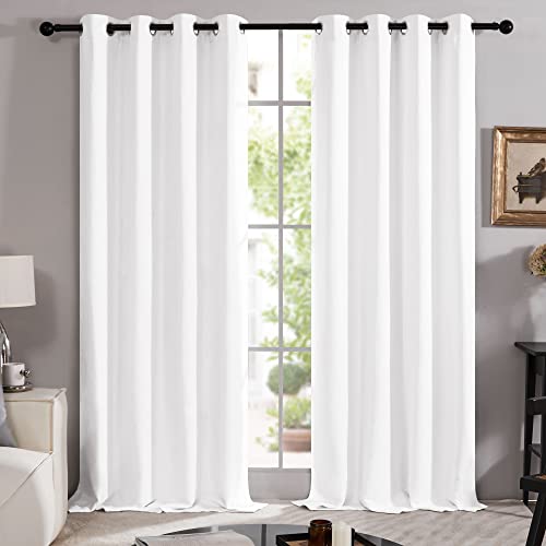 Deconovo White Blackout Curtains for Bedroom and Living Room - 100% Light Blocking Window Curtains 84 Inches Long with Black Liner, Set of 2 Panels 52W x 84L Inches, Pure White