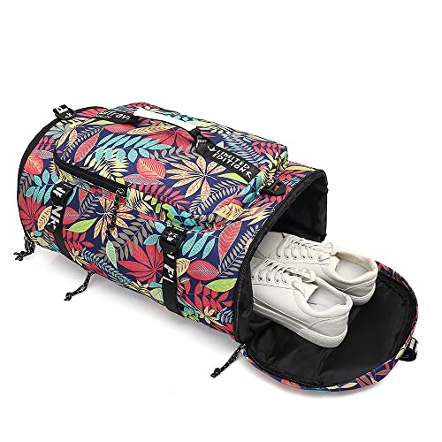 Floral Gym Duffle Bag Backpack 4 ways for Women Waterproof with Shoes Compartment for travel Sport Hiking laptop Lightweight, Kalesi XL