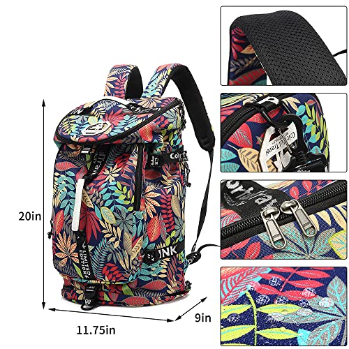 Floral Gym Duffle Bag Backpack 4 ways for Women Waterproof with Shoes Compartment for travel Sport Hiking laptop Lightweight, Kalesi XL