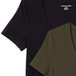 Amazon Essentials Women's Classic-Fit Short-Sleeve Scoop Neck T-Shirt (Available in Plus Size), Pack of 2, Dark Olive/Black, XX-Large