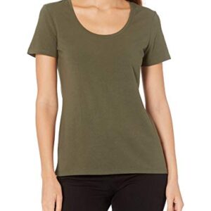 Amazon Essentials Women's Classic-Fit Short-Sleeve Scoop Neck T-Shirt (Available in Plus Size), Pack of 2, Dark Olive/Black, XX-Large