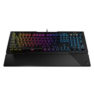 roccat vulcan 121 aimo linear mechanical titan switch full-size pc gaming keyboard with per-key aimo rgb lighting, anodized aluminum top plate and detachable palm rest – black