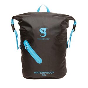 geckobrands lightweight 30l waterproof backpack, black/neon blue - watertight backpack for hiking and light water activities