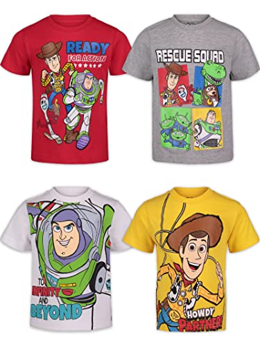 Disney Pixar Toy Story Woody Buzz Lightyear Forky Alien Rex Slinky Dog Toddler Boys 4 Pack T-Shirts Big Kid 2T