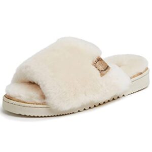 Dearfoams womens Fireside By Dearfoams Cairns Shearling Slide With Metallic Trim Slipper, Natural, 8 US