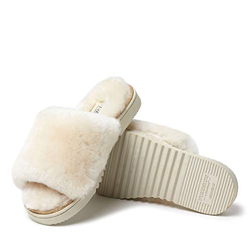 Dearfoams womens Fireside By Dearfoams Cairns Shearling Slide With Metallic Trim Slipper, Natural, 8 US