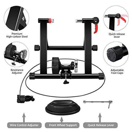 Yaheetech Magnetic Bike Trainer Stand w/ 6 Speed Level Wire Control Adjuster,Noise Reduction,Quick-Release & Front Wheel Riser Resistance Foldable Bicycle Exercise Stand for Mountain & Road Bikes