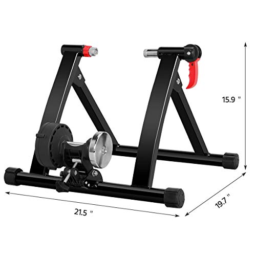 Yaheetech Magnetic Bike Trainer Stand w/ 6 Speed Level Wire Control Adjuster,Noise Reduction,Quick-Release & Front Wheel Riser Resistance Foldable Bicycle Exercise Stand for Mountain & Road Bikes