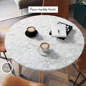 Nathan James Amalia Round Bistro Dining Table with Legs in Tan Wood Finish and Faux White Carrara Marble Top, Light Brown