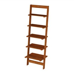 Lavish Home Ladder Bookshelf-5 Tier Leaning Decorative Shelves for Display, Cherry