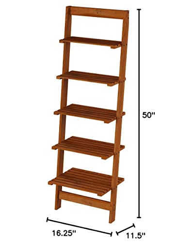 Lavish Home Ladder Bookshelf-5 Tier Leaning Decorative Shelves for Display, Cherry