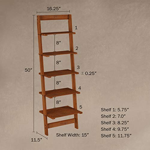 Lavish Home Ladder Bookshelf-5 Tier Leaning Decorative Shelves for Display, Cherry