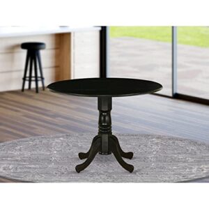 East West Furniture DLT-ABK-TP Dublin Dining Table - a Round Wooden Table Top with Dropleaf & Pedestal Base, 42x42 Inch, Wirebrushed Black