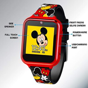 Accutime Kids Disney Mickey Mouse Red Black Educational Learning Touchscreen Smart Watch Toy for Boys, Girls, Toddlers - Selfie Cam, Learning Games, Alarm, Calculator, Pedometer (Model: MK4089AZ)