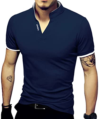 LOGEEYAR Mens Fashion Polo Shirt Short/Long-Sleeve Slim Fit Henley T-Shirts Pique Cotton Clothes