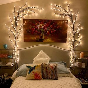 Mulcolor Vines for Room Decor,Christmas Decorations Indoor Home Decor Artificial Plants Flowers Tree Willow Vine Lights 144 LEDs for Walls Bedroom Living Room Decor