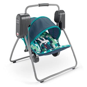 fisher-price on-the-go swing – pixel forest, baby seat with canopy that easily folds for travel