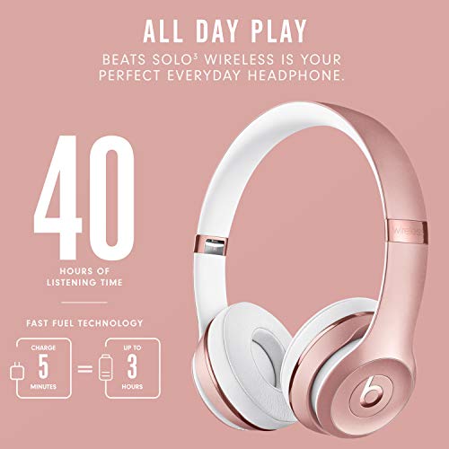 Beats Solo3 Wireless On-Ear Headphones - Apple W1 Headphone Chip, Class 1 Bluetooth, 40 Hours of Listening Time, Built-in Microphone - Rose Gold (Latest Model)