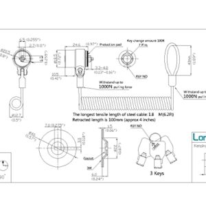 LORADAR Security Hardware Cable Lock Kit,Retractable Cable Lock Portable Keyed Laptop Lock 3 Keys 6.2Ft for Monitors, Laptops, MacBooks, Tablets, iPad,Mac Mini, (Keyed Different)