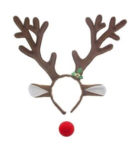 reindeer antlers headbands with red nose for adults teens christmas santa holiday parties (one size, deer)