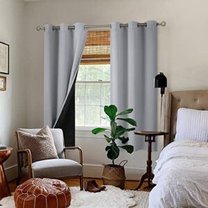 BGment 100% Blackout Curtains for Bedroom with Black Liner, Thermal Insulated Thick Double Layers Total Light Blocking Grommet Window Curtains 63 Inch Length 2 Panels Set (42 x 63 Inch, Light Grey)