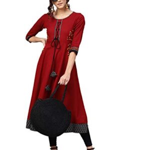 Yash Gallery Women's Cotton Slub Embroidered Anarkali Kurtis (Maroon)