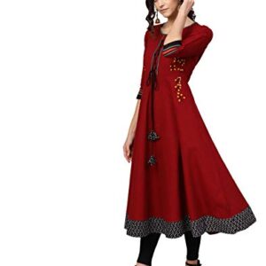 Yash Gallery Women's Cotton Slub Embroidered Anarkali Kurtis (Maroon)